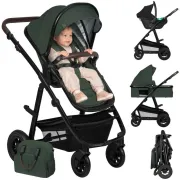 Carucior 3 in 1, Lionelo, Amber, Cadru aluminiu, Cu landou intarit si salteluta moale, Cu scoica auto testata ADAC, Reversibil, Cu accesorii, Geanta parinti, Pana la 22 kg, Verde BYNLO-AMBER_3IN1_GREEN_FOREST