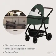 Carucior 3 in 1, Lionelo, Amber, Cadru aluminiu, Cu landou intarit si salteluta moale, Cu scoica auto testata ADAC, Reversibil, Cu accesorii, Geanta parinti, Pana la 22 kg, Verde BYNLO-AMBER_3IN1_GREEN_FOREST