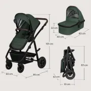 Carucior 3 in 1, Lionelo, Amber, Cadru aluminiu, Cu landou intarit si salteluta moale, Cu scoica auto testata ADAC, Reversibil, Cu accesorii, Geanta parinti, Pana la 22 kg, Verde BYNLO-AMBER_3IN1_GREEN_FOREST