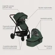 Carucior 3 in 1, Lionelo, Amber, Cadru aluminiu, Cu landou intarit si salteluta moale, Cu scoica auto testata ADAC, Reversibil, Cu accesorii, Geanta parinti, Pana la 22 kg, Verde BYNLO-AMBER_3IN1_GREEN_FOREST
