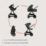 Carucior 3 in 1, Lionelo, Amber, Cadru aluminiu, Cu landou intarit si salteluta moale, Cu scoica auto testata ADAC, Reversibil, Cu accesorii, Geanta parinti, Pana la 22 kg, Verde BYNLO-AMBER_3IN1_GREEN_FOREST