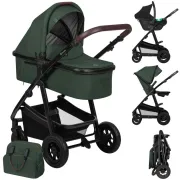 Carucior 3 in 1, Lionelo, Amber, Cadru aluminiu, Cu landou intarit si salteluta moale, Cu scoica auto testata ADAC, Reversibil, Cu accesorii, Geanta parinti, Pana la 22 kg, Verde BYNLO-AMBER_3IN1_GREEN_FOREST