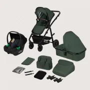 Carucior 3 in 1, Lionelo, Amber, Cadru aluminiu, Cu landou intarit si salteluta moale, Cu scoica auto testata ADAC, Reversibil, Cu accesorii, Geanta parinti, Pana la 22 kg, Verde BYNLO-AMBER_3IN1_GREEN_FOREST