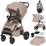 Carucior sport, Lionelo, Bett, Compact, Pliere rapida cu o mana, Copertina impermeabila UPF50+, Cu organizator ThermBag si accesorii, 6-48 luni, Sustine 22 kg, Bej Sand BYNLO-BETT_BEIGE_SAND