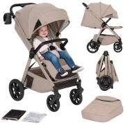 Carucior sport, Lionelo, Bett, Compact, Pliere rapida cu o mana, Copertina impermeabila UPF50+, Cu organizator ThermBag si accesorii, 6-48 luni, Sustine 22 kg, Bej Sand BYNLO-BETT_BEIGE_SAND