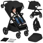 Carucior sport, Lionelo, Bett, Compact, Pliere rapida cu o mana, Copertina impermeabila UPF50+, Cu organizator ThermBag si accesorii, 6-48 luni, Sustine 22 kg, Black Onyx BYNLO-BETT_BLACK_ONYX