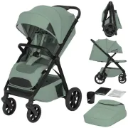 Carucior sport, Lionelo, Bett, Compact, Pliere rapida cu o mana, Copertina impermeabila UPF50+, Cu organizator ThermBag si accesorii, 6-48 luni, Sustine 22 kg, Green Sage BYNLO-BETT_GREEN_SAGE
