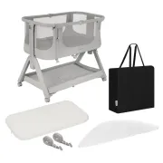 Patut co-sleeper, Lionelo , Evo Luna, 2 in 1, Cu laterala culisanta, Cu setare unghiulara, Cu roti, Reglabil in 6 pozitii pe inaltime, Gri BYNLO-LUNA_EVO_GREY_DOVE