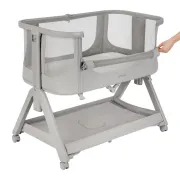 Patut co-sleeper, Lionelo , Evo Luna, 2 in 1, Cu laterala culisanta, Cu setare unghiulara, Cu roti, Reglabil in 6 pozitii pe inaltime, Gri BYNLO-LUNA_EVO_GREY_DOVE