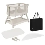 Patut co-sleeper, Lionelo, Evo Luna, 2 in 1, Cu laterala culisanta, Cu setare unghiulara, Cu roti, Reglabil in 6 pozitii pe inaltime, Bej BYNLO-LUNA_EVO_BEIGE_SAND