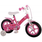 Bicicleta copii fete 12 inch Volare Flowerie cu roti ajutatoare si cosulet roz partial montata - SOLVOL61206