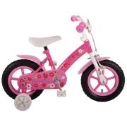 Bicicleta copii fete 12 inch Volare Flowerie cu roti ajutatoare si cosulet roz partial montata - SOLVOL61206