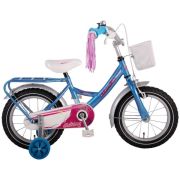 Bicicleta copii fetite 14 inch Volare Bike cu roti ajutatoare cosulet portbagaj metal si pompoane la ghidon - SOLVOL61434