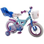 Bicicleta pentru fete 12 inch cu scaun pentru papusi roti ajutatoare si cosulet Frozen partial montata - SOLVOL51261