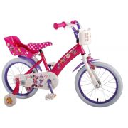 Bicicleta pentru fete 16 inch cu scaun pentru papusi roti ajutatoare si cosulet Minnie Mouse - SOLVOL31626-CH