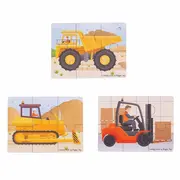 Set 3 puzzle din lemn - vehicule pentru constructii