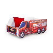 Pat pentru copii masina de pompieri hm fire truck, pal melaminat, cu saltea inclusa, 140x70 cm, rosu drm3641