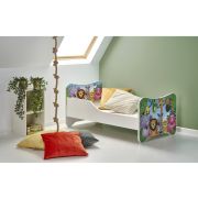 Pat pentru copii hm happy jungle, pal melaminat, cu saltea inclusa, 140x70 cm, multicolor drm3638