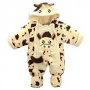 Combinezon plusat bebelusi - Vacuta cu pete maro (Marime Disponibila: 12-18 luni) - 1558.12-18 luni