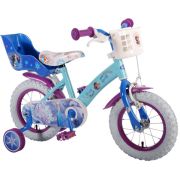 Bicicleta Volare pentru fete 12 inch cu scaun pentru papusi roti ajutatoare si cosulet  Frozen partial montata - SOLVOL51261-CH
