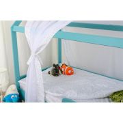 BabyNeeds - Baldachin din voal pentru patut, Alb cu stelute albastru deschis BYNBN191
