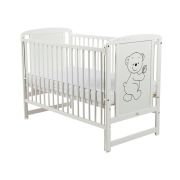 BabyNeeds - Patut din lemn Timmi 120x60 cm, cu laterala culisanta, Alb + Saltea 10 cm BYNBOTIM10CM03AL