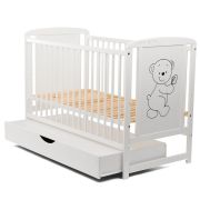 BabyNeeds - Patut din lemn Timmi 120x60 cm, cu sertar, Alb + Saltea 10 cm BYNBOTIM10CM02AL
