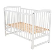 BabyNeeds - Patut din lemn Ola 120x60 cm, cu laterala culisanta, Alb + Saltea 8 cm BYNBOOLA8CM03AL