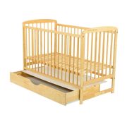 BabyNeeds - Patut din lemn Ola 120x60 cm, cu sertar, Natur + Saltea 10 cm BYNBOOLA10CM02NT