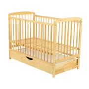 BabyNeeds - Patut din lemn Ola 120x60 cm, cu sertar, Natur + Saltea 10 cm BYNBOOLA10CM02NT