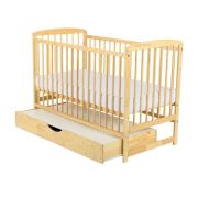 BabyNeeds - Patut din lemn Ola 120x60 cm, cu sertar, Natur + Saltea 8 cm BYNBOOLA8CM02NT