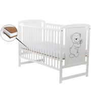 BabyNeeds - Patut din lemn Timmi 120x60 cm, Alb + Saltea 8 cm BYNBOTIM8CM01AL