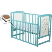 BabyNeeds - Patut din lemn Timmi 120x60 cm, cu laterala culisanta, Mint + Saltea 10 cm BYNBOTIM10CM03MIN