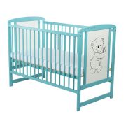 BabyNeeds - Patut din lemn Timmi 120x60 cm, cu laterala culisanta, Mint + Saltea 10 cm BYNBOTIM10CM03MIN
