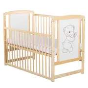 BabyNeeds - Patut din lemn Timmi 120x60 cm, cu laterala culisanta, Natur BYNBOTIM03NT