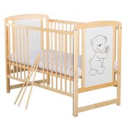 BabyNeeds - Patut din lemn Timmi 120x60 cm, cu laterala culisanta, Natur + Saltea 10 cm BYNBOTIM10CM03NT