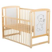 BabyNeeds - Patut din lemn Timmi 120x60 cm, cu laterala culisanta, Natur + Saltea 8 cm BYNBOTIM8CM03NT