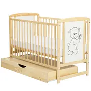BabyNeeds - Patut din lemn Timmi 120x60 cm, cu sertar, Natur BYNBOTIM02NT