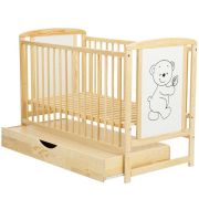 BabyNeeds - Patut din lemn Timmi 120x60 cm, cu sertar, Natur + Saltea 10 cm BYNBOTIM10CM02NT