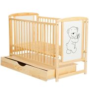 BabyNeeds - Patut din lemn Timmi 120x60 cm, cu sertar, Natur + Saltea 8 cm BYNBOTIM8CM02NT