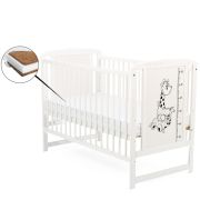 BabyNeeds - Patut din lemn Timmi Girafa 120x60 cm, Alb + Saltea 10 cm BYNBOTIMG10CM01AL