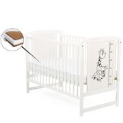 BabyNeeds - Patut din lemn Timmi Girafa 120x60 cm, Alb + Saltea 8 cm BYNBOTIMG8CM01AL
