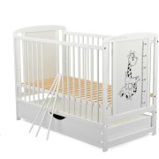 BabyNeeds - Patut din lemn Timmi Girafa 120x60 cm, cu sertar, Alb + Saltea 10 cm BYNBOTIMG10CM02AL