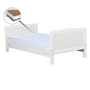 BabyNeeds - Patut din lemn Nadia 140x70 cm, transformabil, Alb + Saltea 12 cm BYNBONAD12CM01AL