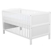 BabyNeeds - Patut din lemn Nadia 140x70 cm, transformabil, Alb + Saltea 12 cm BYNBONAD12CM01AL