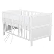 BabyNeeds - Patut din lemn Nadia 140x70 cm, transformabil, Alb + Saltea 12 cm BYNBONAD12CM01AL