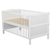 BabyNeeds - Patut din lemn Nadia 140x70 cm, transformabil, Alb + Saltea 12 cm BYNBONAD12CM01AL