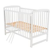 BabyNeeds - Patut din lemn Ola 120x60 cm, cu laterala culisanta, Alb + Saltea 12 cm BYNBOOLA12CM03AL