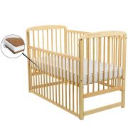 BabyNeeds - Patut din lemn Ola 120x60 cm, cu laterala culisanta, Natur + Saltea 12 cm BYNBOOLA12CM03NT