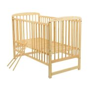 BabyNeeds - Patut din lemn Ola 120x60 cm, cu laterala culisanta, Natur + Saltea 12 cm BYNBOOLA12CM03NT